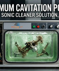 Top Notch Ultrasonic Cleaner Fluid For Carburetors And Engine Parts That Cuts Right Through Grease Varnish And Road Grime Fast For Garage Crews And Bikers in action inside a sonic cleaner.