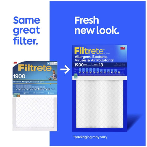 Image showing packaging change for Six Pack 14x30x1 Air Filters MERV 13 MPR 1900 For Allergens Bacteria Viruses And Pollutants Improve Indoor Air Quality In Your Home With Reliable Airflow For AC Or Furnace Three Month Filter Life.
