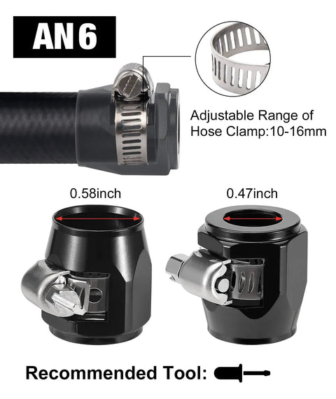 6AN Hose Finisher Clamp Aluminum Black For Stainless Braided And Rubber Hoses End Finisher Adjustable 10-16 Mm 6061 T6