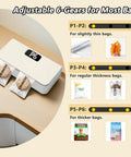 Rechargeable Mini Bag Sealer With LED Power Display showing six adjustable gears for sealing various bag thicknesses