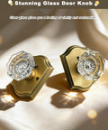 Clear Glass Diamond Door Knob Set With Privacy Lock In Antique Brass Finish, Keyless Interior Door Knob for Bedroom and Bathroom