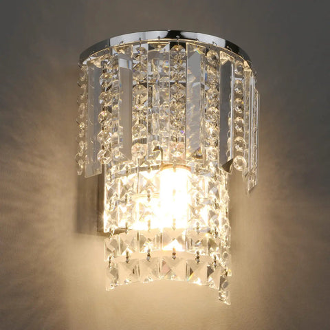 Crystal Hardwired Wall Light With Chrome Finish Sconce And K9 Acrylic Crystal Drops Shade, modern bedroom lighting setup