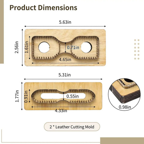 Two Piece Leather Cutting Dies Set With Pro Grade Versatility For DIY Leather Crafts includes 4.33 x 0.91 in and 4.65 x 1.61 in molds
