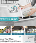 Leak Free Heavy Duty Commercial Kitchen Sink Faucet With 4 Inch Center And 10 Inch Swivel Spout shown in use