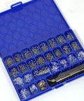 Complete Eyeglass Repair Kit With 1000 PCS In 32 Slot Blue Case featuring organized stainless screws, nose pads, tweezers, and tools.