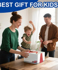 Family unboxing a 15 Ft Flexible Race Track Kit For 1:64 Diecast Cars on a kitchen table