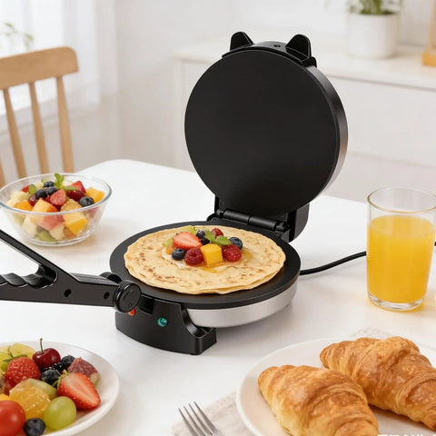 Perfect Nonstick Electric Tortilla Maker With Large 20.5 Cm Heating Area For Homemade Flatbreads And Quesadillas Features Auto Temperature Control. 20.5cm round flatbread on maker.