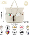 Large 36L Waterproof Beach Tote Bag For Women With Zipper Wet Pocket Sandproof Lightweight Foldable Carryall Khaki White Stripes
