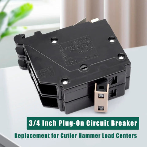 3/4 Inch Plug-On Circuit Breaker for Cutler Hammer Load Centers, Direct Replacement, heavy duty design, 100 Amp capacity.