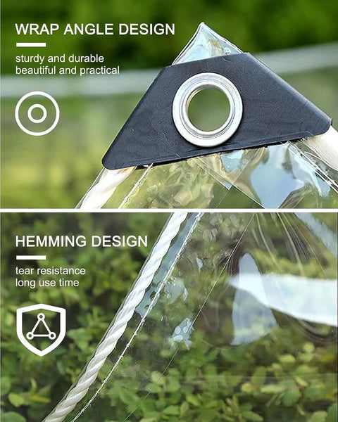 Wrap angle and hemming design of the Beefed-Up Heavy Duty 14Mil Clear Tarp 3x6ft With Grommets Waterproof All-Weather.