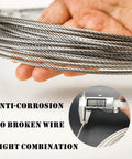 Heavy Duty One Eighth Inch T316 Stainless Steel Aircraft Cable Wire Rope For Deck Railing Kit close-up with measurement tool