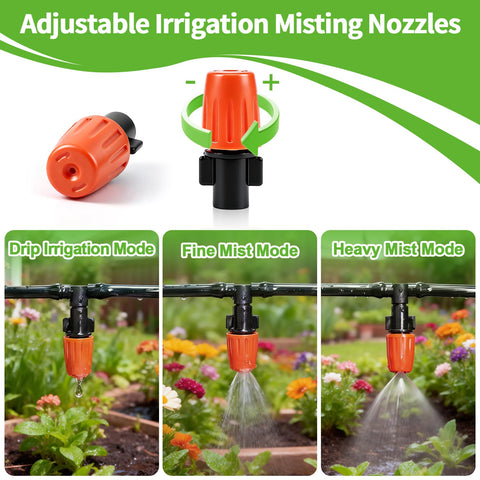 240 Piece Drip Irrigation Kit For Quarter Inch Tubing Includes Misting Nozzles Drippers Stakes Tees Elbows Plugs And More For Easy Diy Garden Irrigation System Upgrade with adjustable misting nozzle modes
