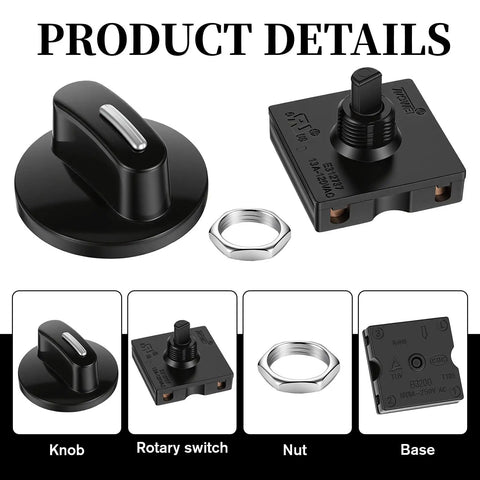 DIY Ready 4 Position Rotary Switch With Knob Replacement For Fans And Small Appliances, 125V To 250V, 3 Speed Settings Plus Off, Durable Universal Speed Selector Switch Pack Of 2 knob, switch, nut and base