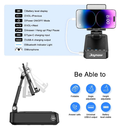 All In One Phone Stand With Bluetooth Speaker And Charging Dock 360 Degree Rotating HD Stereo Sound Built In Microphone demonstration
