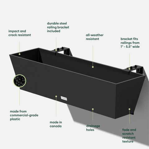 Plastic Railing Planter With Adjustable Brackets For Outdoor Balcony And Fence All Weather Durable Planter Box For Flowers