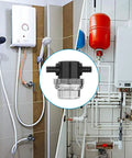 Installed Go-To Inline Water Pump Filter 3/8 Inch Hose Barb For Sprayers And High Pressure Cleaners, stainless steel screen, nylon shell