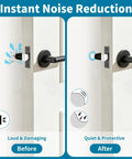 Comparison image showing Instant Noise Reduction using Smooth Operator Premium Cabinet Bumpers Self Adhesive Silicone Pads For Quiet Doors And Kitchen Drawers Furniture Protectors Anti Collision Guards 127 Piece Set.