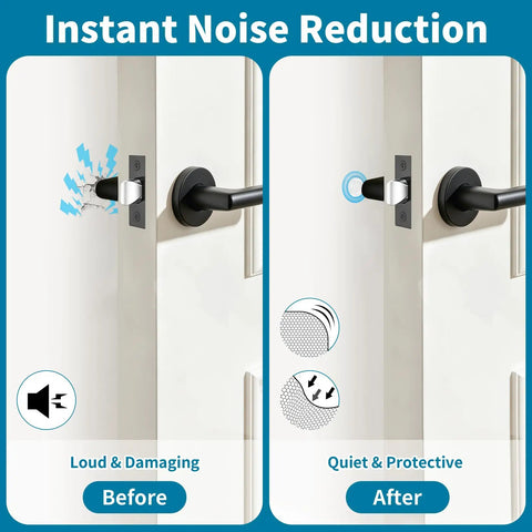 Comparison image showing Instant Noise Reduction using Smooth Operator Premium Cabinet Bumpers Self Adhesive Silicone Pads For Quiet Doors And Kitchen Drawers Furniture Protectors Anti Collision Guards 127 Piece Set.