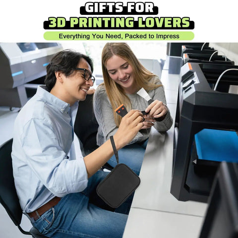 Two people using 43 Piece 3D Printer Tools Kit For All FDM And SLA Printers With Nozzle Cleaning Tools in a lab.