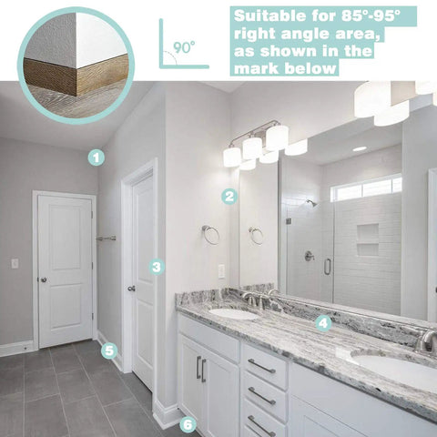 Bathroom with Flexible Quarter Round Molding Trim 16.4 Ft Peel And Stick Self Adhesive White Easy To Install for walls.