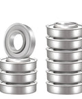 3/4x1-3/8 Flanged Ball Bearing Replacement For Lawn Mower Wheel, 10 Pack, Heavy Duty Galvanized Steel, Fits 3/4 Inch Shafts And 1-3/8 Inch Hub, Ideal For Mowers, Wheelbarrows, Garden Carts. 10-pack flanged steel bearings stacked and shown upright