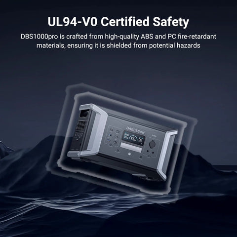 Badass High Capacity Portable Power Station Delivering Lightning Fast Solar Recharge And Reliable Juiced Backup For Home Outages Extended Weekend Getaways showing UL94-V0 certified ABS and PC material.