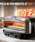 14-Inch Indoor Pizza Oven With 850°F High Heat, showing pizza cooking on stone, countertop design, PID temperature control panel