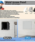 Heavy Duty Aluminum Magnetic Drywall Access Panel Boasts Locking Design To Shield Plumbing And Wiring From Moisture Damage No Sweat Install before and after showcase.