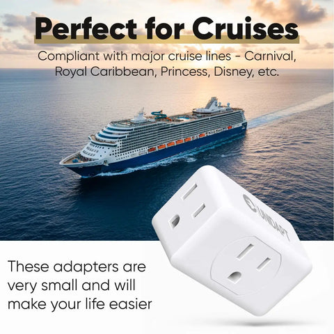 Two Pack Multi Plug Outlet Extender Turns One Wall Socket Into Three Grounded Plugs, 3 Way Wall Splitter For Home Office Dorm And Cruise Ship Travel, Flat Angled Design, Slim And Compact Power Tap Adapter
