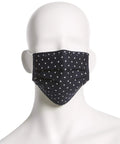 Mannequin wearing star-patterned mask from Six Pack Reusable Pleated Cloth Face Masks With Assorted Prints And Colors, One Size, Cotton, Washable, Non Medical Face Coverings For Everyday Use Ready For Travel.