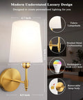 Super Sleek Battery Operated Wall Sconces Set Of 2 With Remote Control And Rechargeable RGB Bulbs In Classic Gold beside fabric lampshade