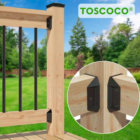 Heavy Duty Aluminum Deck Railing Bracket Connectors For 2 By 4 Wood Posts Outdoor Fence Stair Rail Hardware Set With 180 Deck Screws 30 Piece Ultra Strong Quick Install For DIY Deck Projects on a wooden deck railing