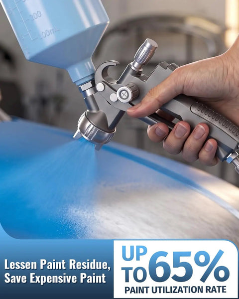 Pro Grade Gravity Feed Air Paint Sprayer Gun Kit Featuring 1.3 1.5 1.7 Mm Swappable Tips And Built In Oil Water Separator spraying paint.