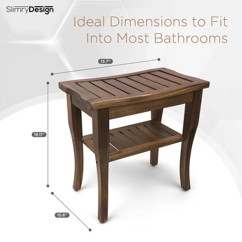 Teak Shower Bench With Storage Shelf And Non Slip Feet For A Spa Like Bathroom Upgrade Water Resistant Solid Teak Stool Easy To Use