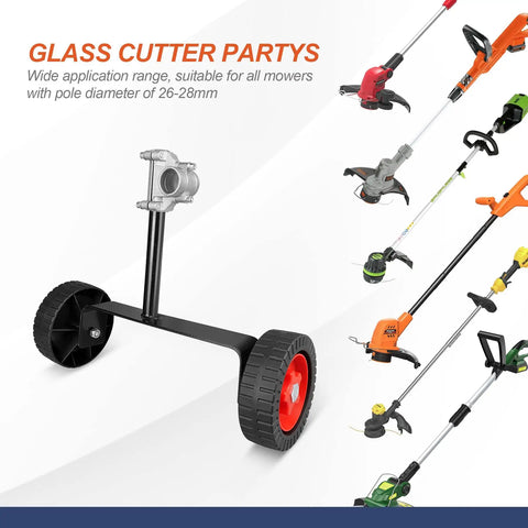Adjustable Support Wheels For Weed Trimmer 26Mm And 28Mm with red and black tires, designed for brushcutters and strimmers.