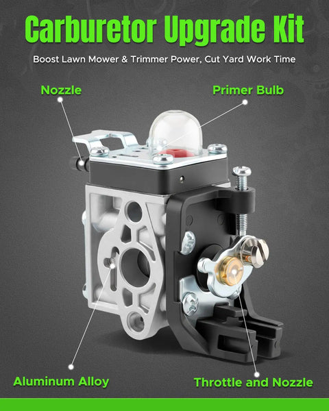 Carburetor Replacement Kit For SRM 2620 Trimmer With Air Filter pre-filter air filter cover and fastener knob close-up view