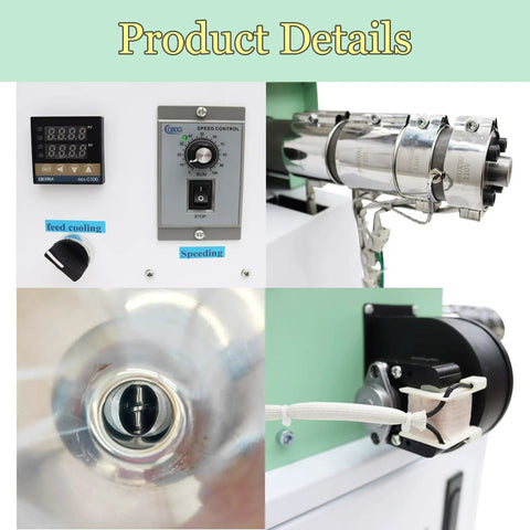 Heavy Duty Single Screw Extruder For Cranking Out 3D Printer Filament With A One Inch Barrel And Sixteen To One Ratio On A Compact 110 Volt Desktop Setup showing control panel and feed cooling features.