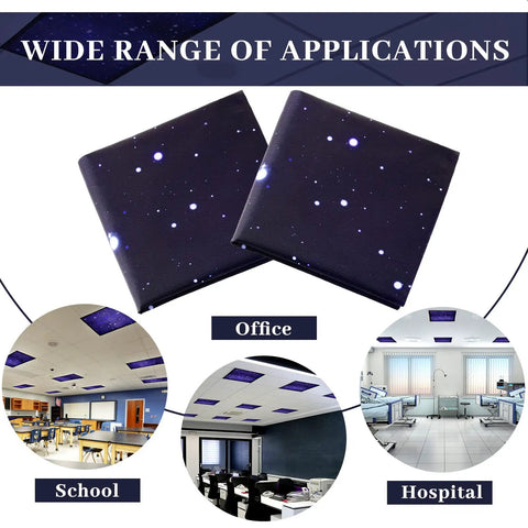 10 Pack Fluorescent Light Covers For 2 By 4 Ft Ceilings Magnetic Mount with starry sky pattern in school, office, hospital settings