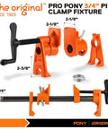 Two Pack Heavy Duty Wood Gluing Pipe Clamp Fixtures For Three Quarter Inch Black Pipe Quick Adjust Pipe Clamps That Free Your Hands Great For Glue Ups Joints Repairs And Woodworking Projects, orange pipe clamp fixtures, size 3/4 inch, with adjustable clamping face.