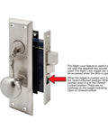 Old School Mortise Lock Set In Satin Nickel Finish For Exterior Doors Left Hand 2-1/2 Inch Backset Surface Mount With Night Latch