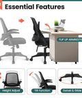 Ergonomic Office And Gaming Chair With Lumbar Support And Breathable Mesh Back Adjustable Height Swivel Rolling Wheels Flip Up Arms