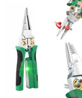 Heavy Duty 8 In 1 Wire Stripper And Voltage Tester With Beast Mode Crimping Pliers And Wire Twister shown with green rubber grips.