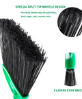 Heckin Tough Heavy Duty Brooms Two Pack with 55 Inch Long Handles Angled Head, showing split-tip bristles for fine particle cleanup.