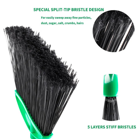 Heckin Tough Heavy Duty Brooms Two Pack with 55 Inch Long Handles Angled Head, showing split-tip bristles for fine particle cleanup.
