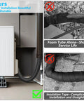 Three Layer Outdoor AC Pipe Insulation Wrap 72x10.2 Inches installed on outdoor unit, compared to foam and tape solutions.