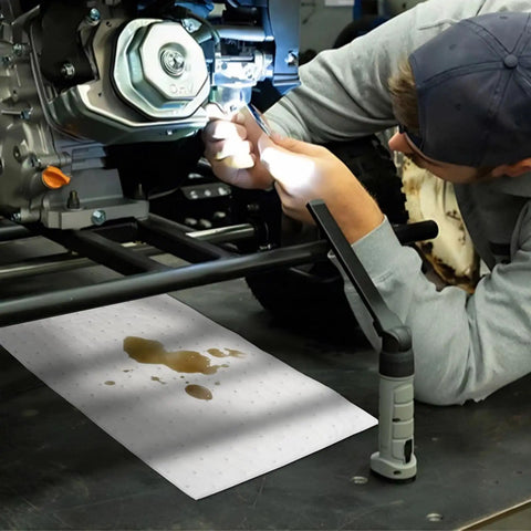 Oil Absorbent Pads 10 x 13 Inch Sheets For Garage And Workshop, used under car with oil spills during maintenance