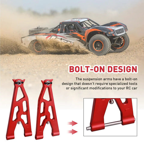 Beefy 6061-T6 Aluminum Front Lower Suspension Arms Set for 1/10 Losi Baja Rey Desert Truck Upgrade Parts LOS234004 Red