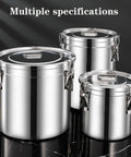 Three Heavy Duty 304 Stainless Steel Airtight Food Storage Canisters With Snap Tight Buckle Closure.