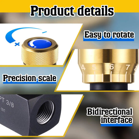 Two Pack Three Eighths Inch NPT Hydraulic Flow Control Needle Valve Dual Function For One Way Regulation And Quick Shutoff In Carbon Steel Durable Industrial Hydraulics close-up with precision scale, easy rotation, bidirectional interface