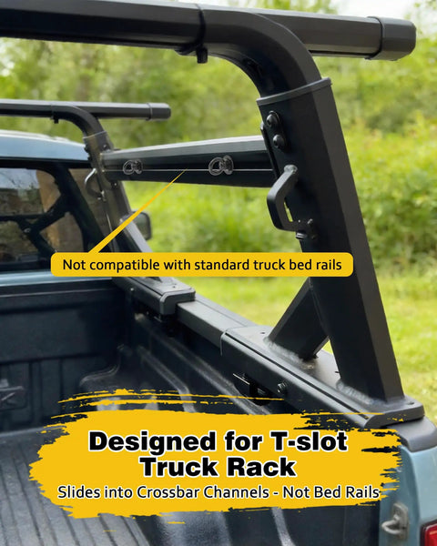 Truck with T Track Mount Tie Down Anchor For Roof Rack And Truck Bed fitted on T-slot channels, black finish visible